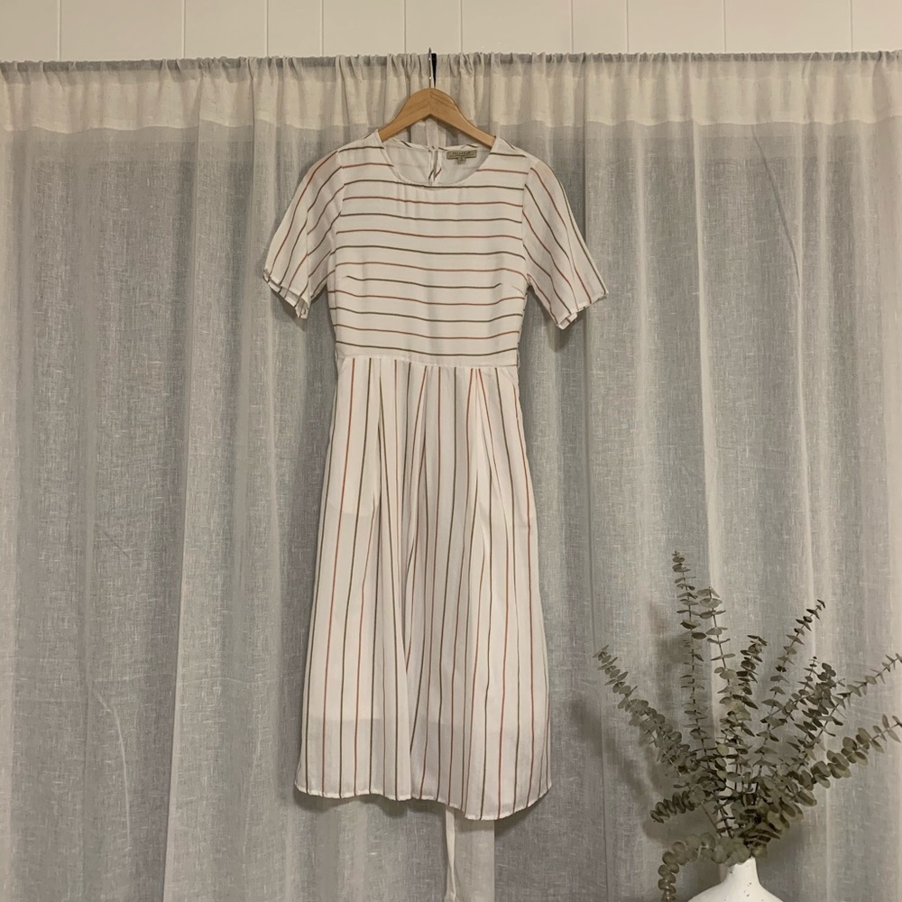 Ada Faye linen striped A-line midi dress